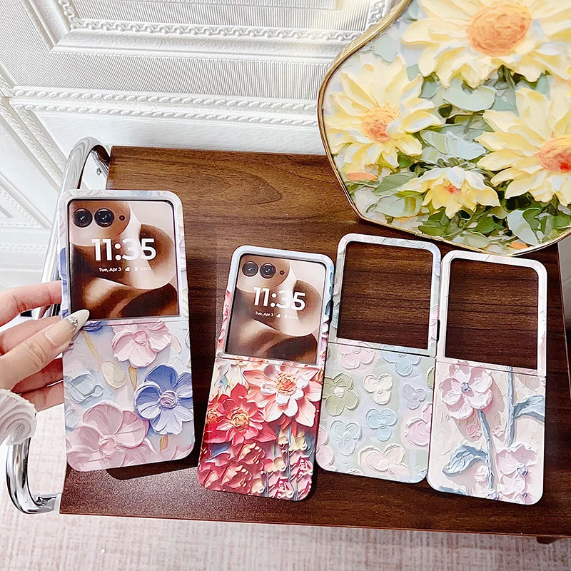 Case For Motorola Razr 60 Ultra 50 2024 Razr Ultra 2025 Relief Watercolor Flower Pattern Hard Mobile Phone Case Cover
