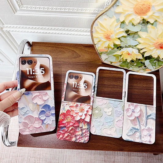 Case For Motorola Razr 60 Ultra 50 2024 Razr Ultra 2025 Relief Watercolor Flower Pattern Hard Mobile Phone Case Cover