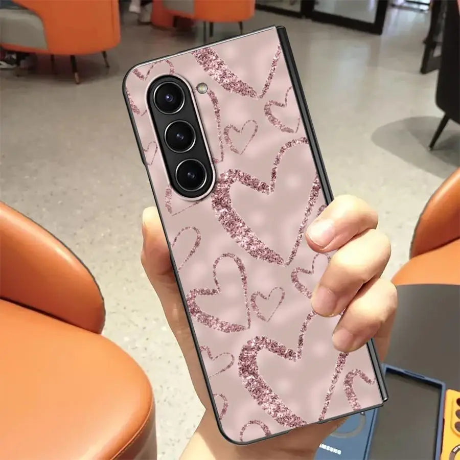 Pink Bling Picture Back Phone Cover Case for Samsung Galaxy ZFold3 ZFold7 ZFold5 Z Fold 7 6 5 4 3 ZFold4 ZFold6