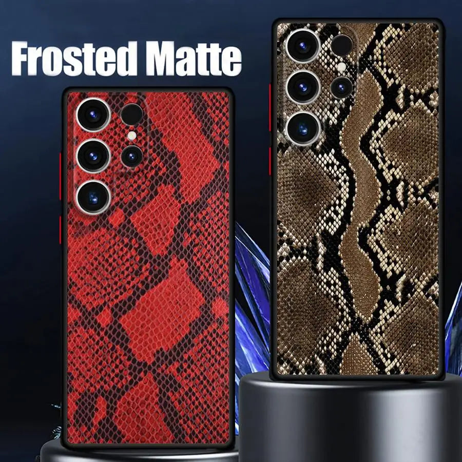 Phone Case for Samsung Galaxy S25 S23 S24 Ultra S22 S21 S20 S10 Plus S23 FE Matte Soft Cover Shell Python Pattern