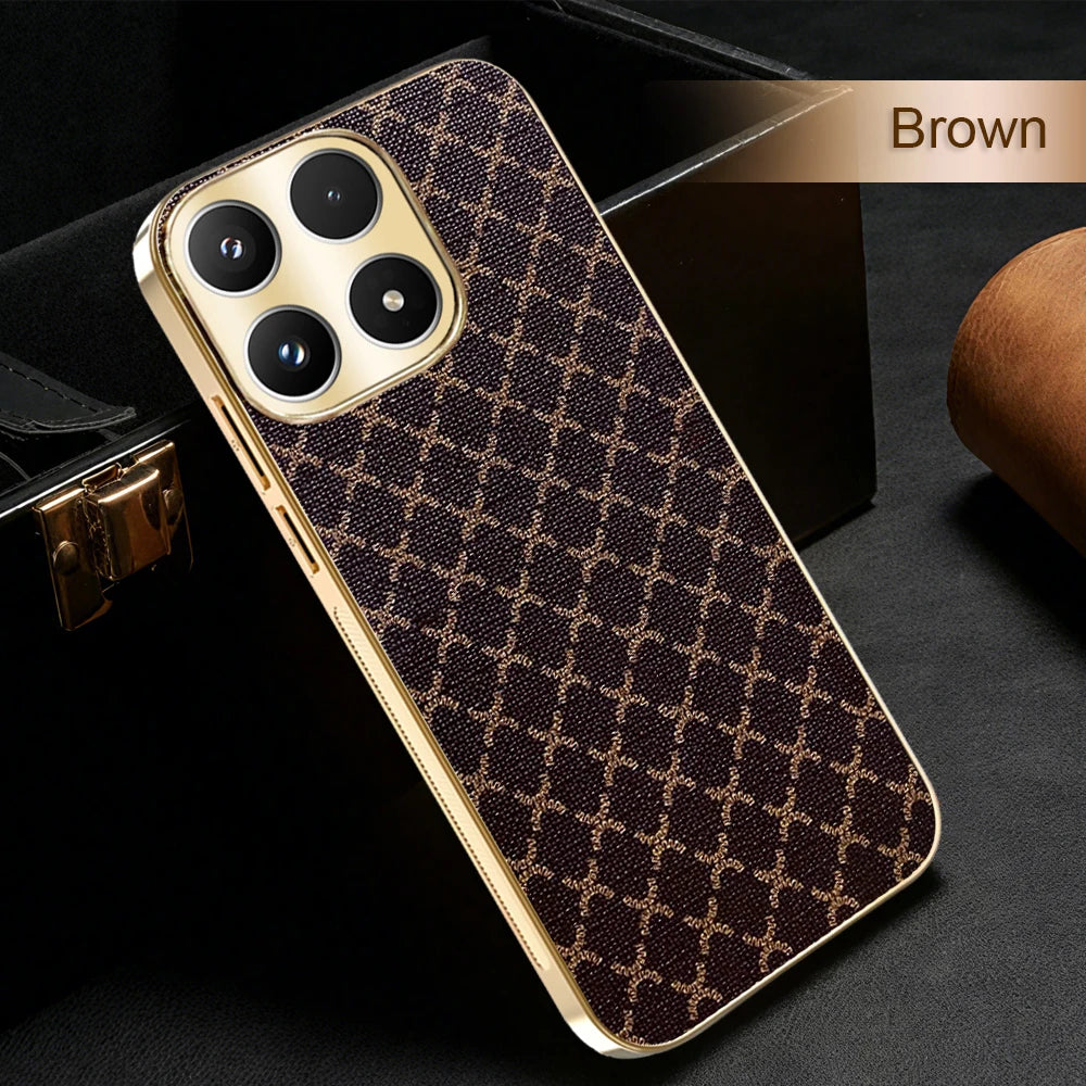 Retro Grid Pattern Gold Plating Frame Hard Cover Leather Phone Case for Motorola Moto Edge 50 Fusion Edge 60 PRO 60 Neo G96 G86
