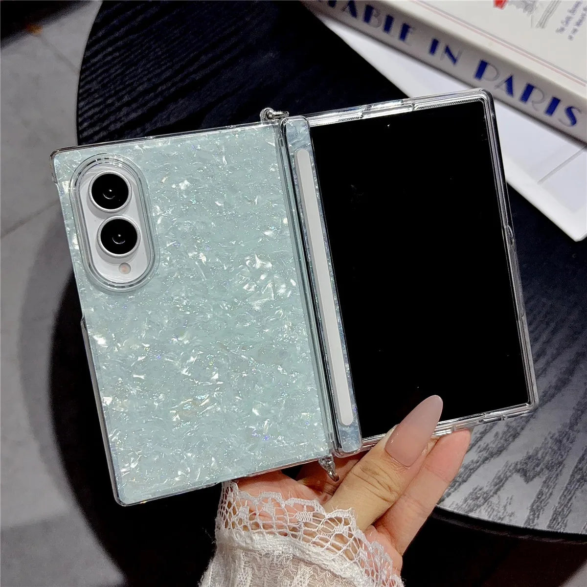 Fold8 Wide Cover Luxury Colorful Aurora Shell Pattern Case For Samsung Galaxy Z Fold 8 Magnetic Hinge Protection With Side Clasp