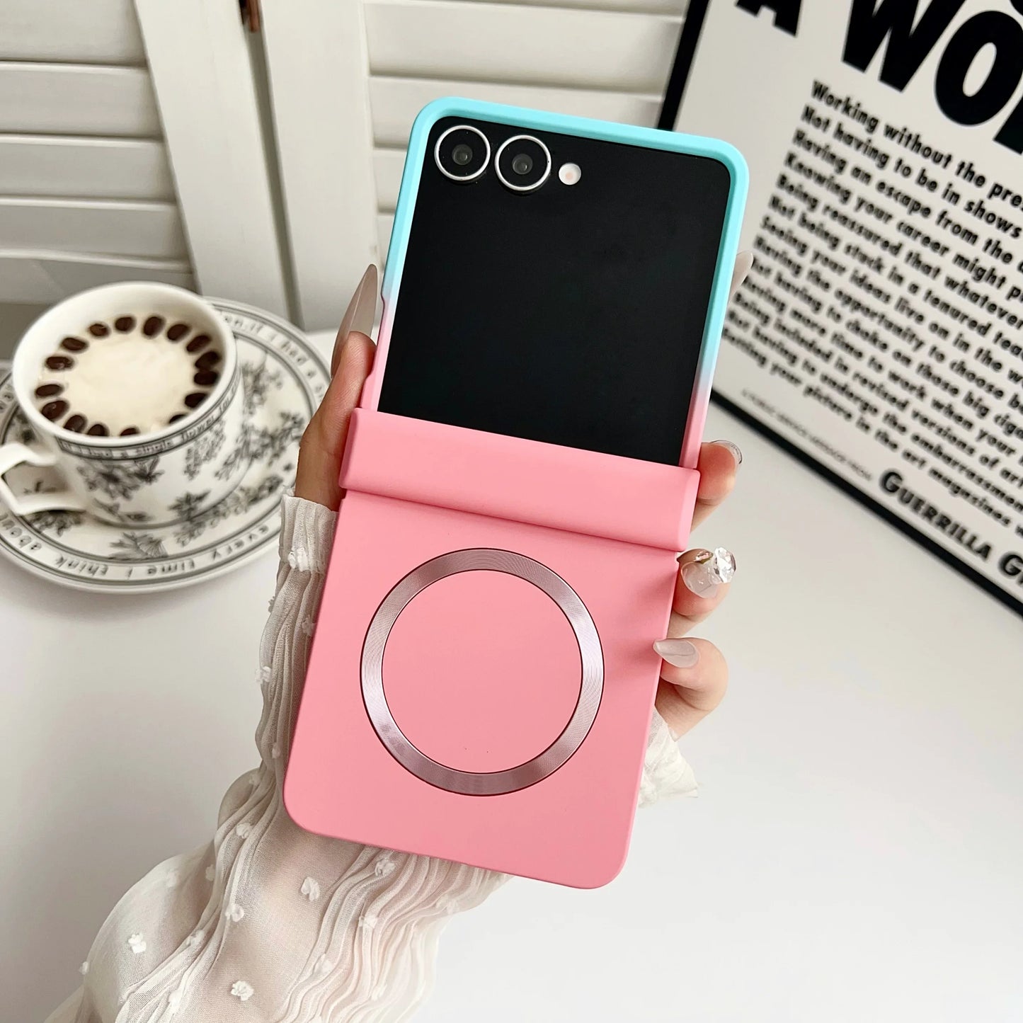 Magnetic Hinge Phone Case for Samsung Galaxy Z Flip 8 7 6 5 4 3 Flip8 Flip7 FE for Magsafe Double Color Gradient PC Back Cover