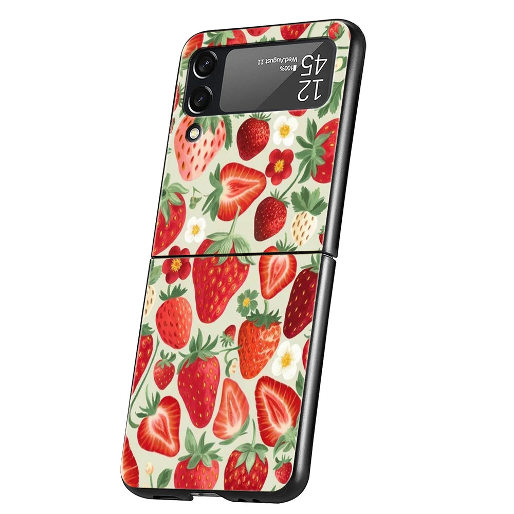 Two White Strawberries Simple Hard PC Phone Case For Samsung Galaxy Z Flip 7 6 5 4 Black Cover For Galaxy Z Flip 3 Foldable Capa
