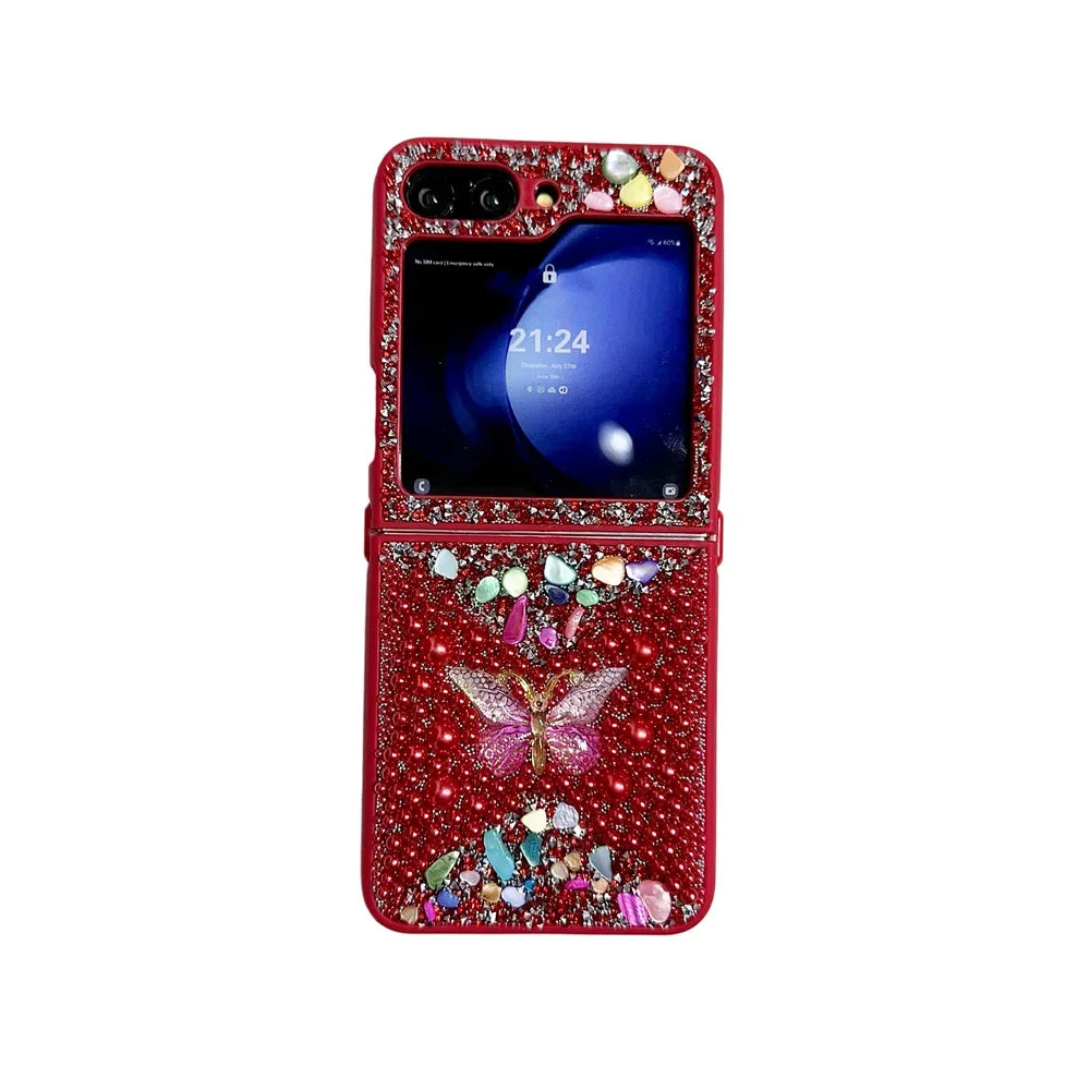 Original Slim Butterfly Jewelled Phone Case For Samsung Galaxy Z Flip 7 6 5 4 3 5G PC Hard Shell Shockproof Protector Back Cover