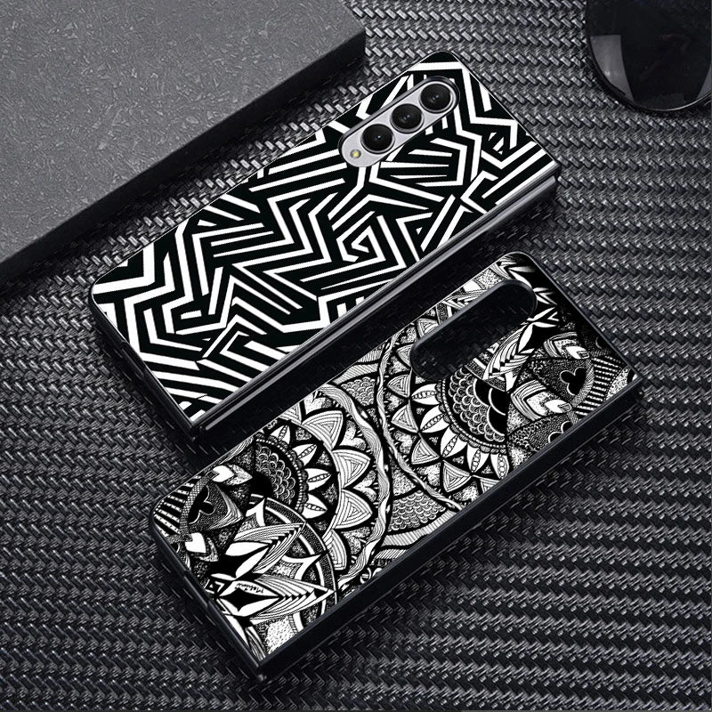 Black Art Pattern Case for Samsung Galaxy ZFold3 ZFold4 Z Fold 7 6 5 4 3 ZFold5 ZFold7 ZFold6 Back Phone Cover