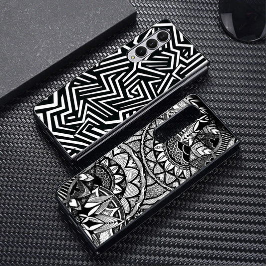 Black Art Pattern Case for Samsung Galaxy ZFold3 ZFold4 Z Fold 7 6 5 4 3 ZFold5 ZFold7 ZFold6 Back Phone Cover
