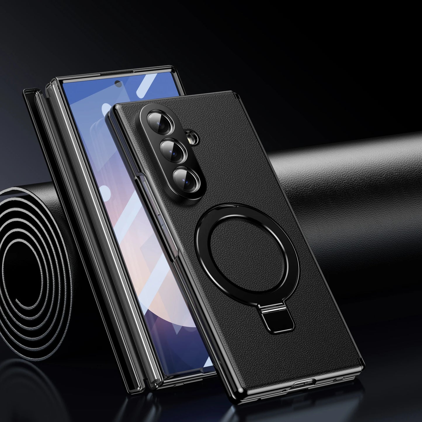 Hidden Stand Magnetic Leather Case For Samsung Galaxy Z Fold 7 6 5 4 Bracket Cover With Clear Glass Screen Protector