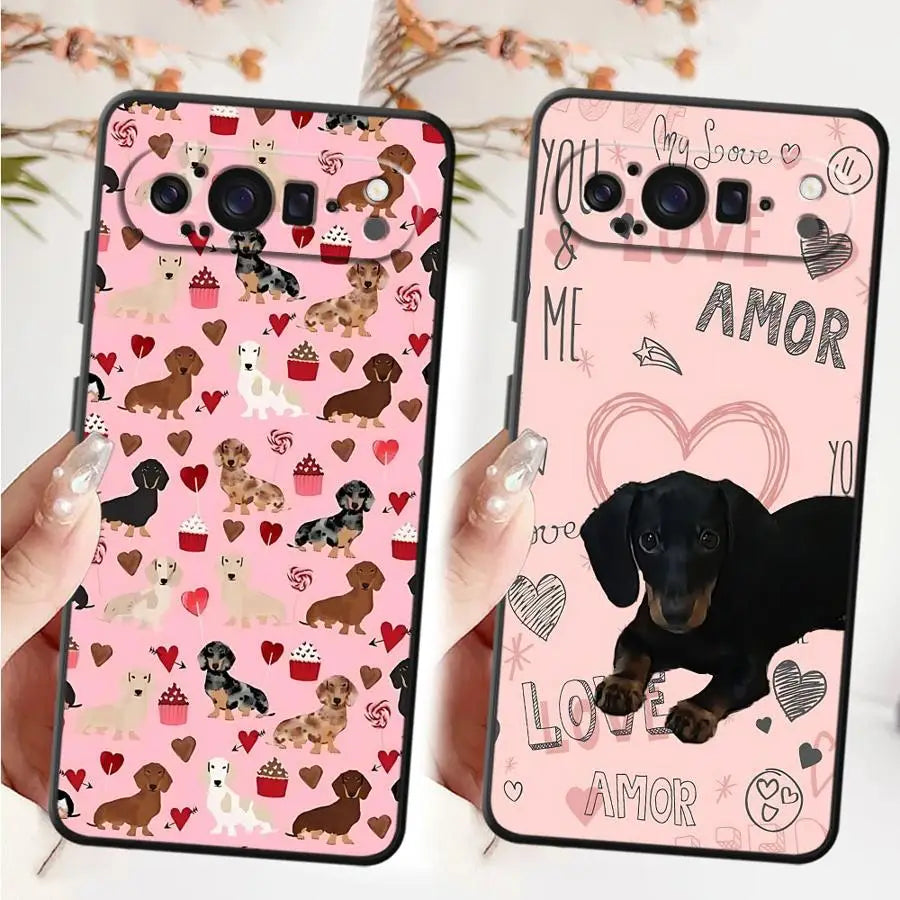 Interesting Dachshunds Phone Case for Google Pixel 7a 6 7 8 Pro 10 9 Pro XL 6a 9a 8a Black Soft Shell