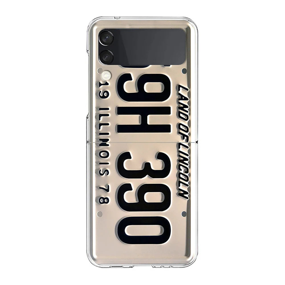 Retro Vintage License Plate Phone Case For Samsung Galaxy Z Flip 7 6 5 4 3 For Samsung Flip7 Flip6 Shockproof Hard Folding Cover