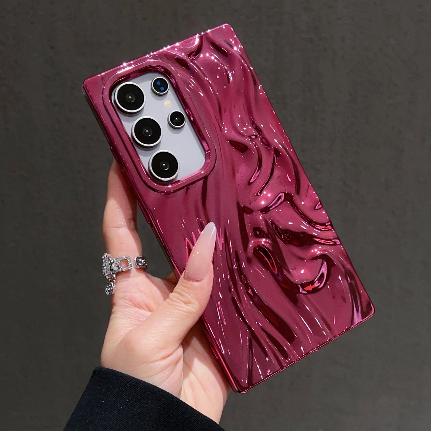 3D Plating Wave Wrinkle Matte Solid Color Case For Samsung S25 S24 Plus S23 Ultra FE A56 A36 A26 A16 A06 A55 A35 A25 Soft Cover