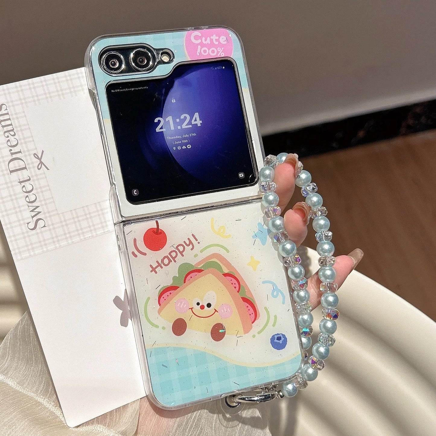 Lovely Flower Cover Funda For Samsung Z Flip 7 Hand Bracelet Cases For Samsung Galaxy Z Flip 6 zflip5 4 3 Luxury Phone Case