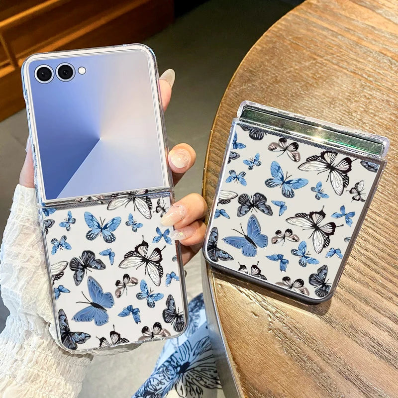 Folding Hard Phone Case For Samsung Galaxy Z Flip 7 FE 6 5 4 3 5G Flowers Butterfly Clear Cover For Samsung Z Flip6 Flip5 Flip4