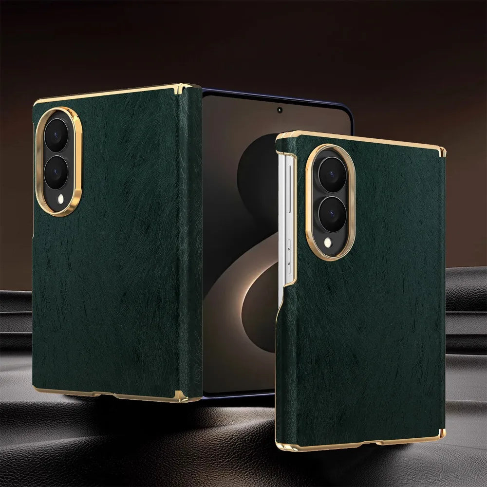 Luxury Velvet Leather for Magsafe Magnetic Case for Samsung Galaxy Z Fold 8 Ultra 7 6 Plating Lens Dual-axis Hinge Protect Cover
