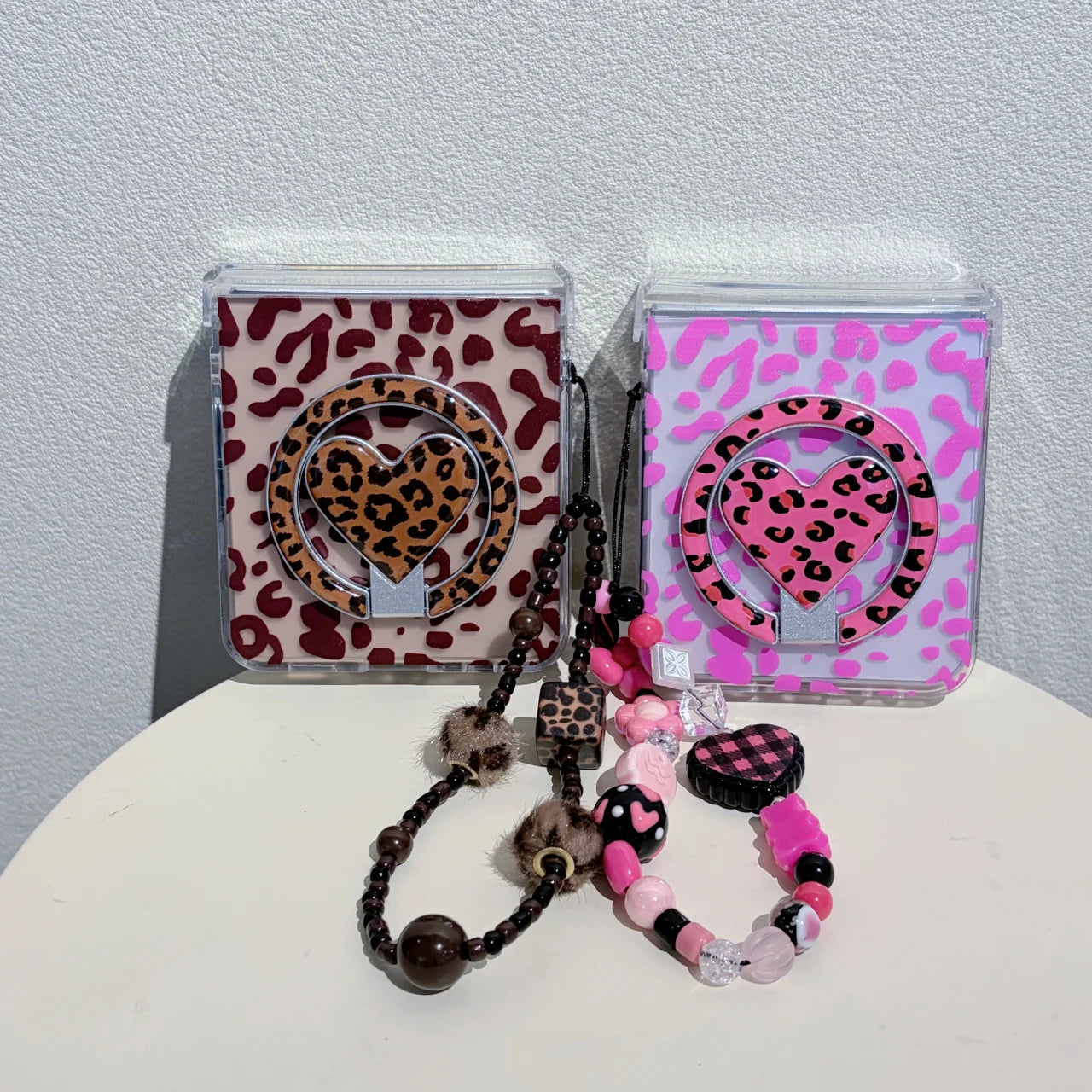 Transparent Leopard Pattern Stand Holder With Bracelet Phone Case For Samsung Z Flip 5 6 7 8 FE Shockproof Protective Cover