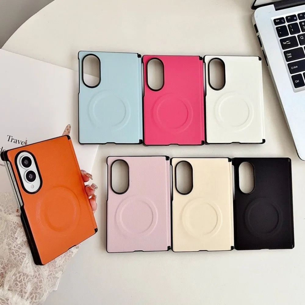Morandi Color PU Leather Magnetic Case for Samsung Galaxy Z Fold 8 Ultra 7 6 5 4 for Magsafe Dual-axis Hinge Bumper Matte Cover