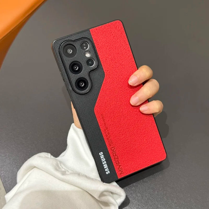 Luxury Double Color Case For Samsung Galaxy S25 S24 S23 S22 Ultra S24 Plus Lambskin Leather Slim Silicone Cover For S25Ultra