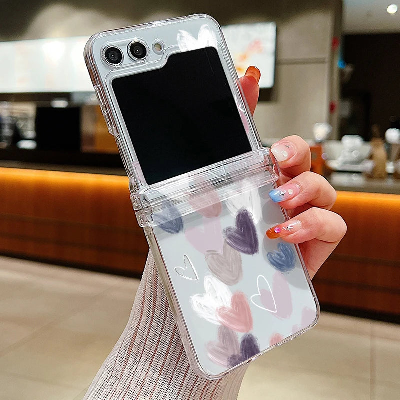 For Samsung Galaxy Z Flip7 FE Flip6 Case Love Pattern Shockproof Clear Folding Phone Case For Samsung Galaxy Z Flip 7 6 5 4 3 5G