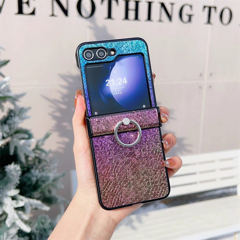 Fashion Gradient Color Cute Ring Phone Case For Samsung Galaxy Z Flip 5 4 3 Flip4 Flip3 Flip5 5G Leathers Hinge Protective Cover