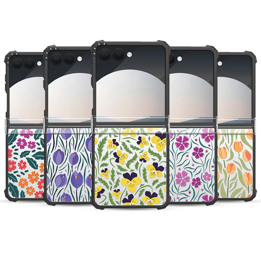 for Samsung Galaxy Z Flip 7 Case with Hinge Protection Floral Lavender Shockproof Protective Hard PC Slim Floral Women Case