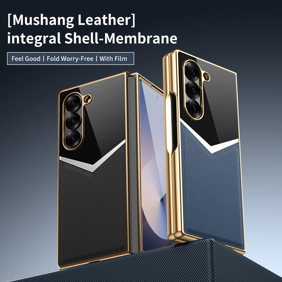 For Samsung Galaxy Z Fold 7 6 5 4 3 Electroplated PC Color Blocked Leather Tempered Film Shockproof Folding Phone Case