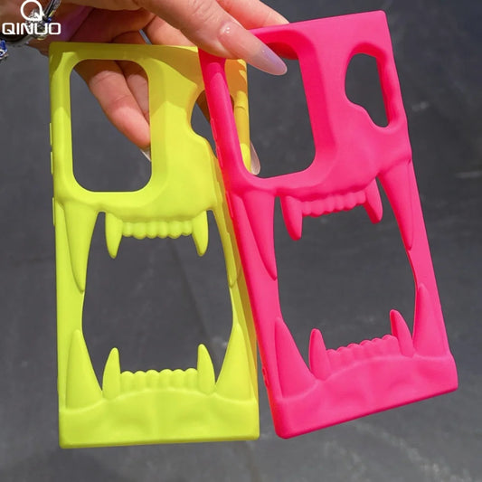 Luxury Hollow 3D Skeleton Tiger Teeth Case For Samsung Galaxy S25 S24 Plus Ultra Matte Metallic Fluorescence Shockproof Cover