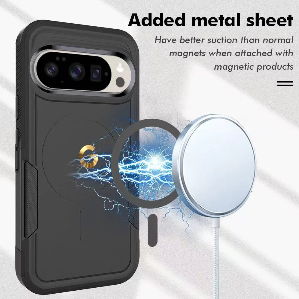Premium 2IN1 Heavy Armor For Magsafe Magnetic Charging Case For Google Pixel 10 9 Pro XL Shockproof PC+TPU Matte Protector Cover