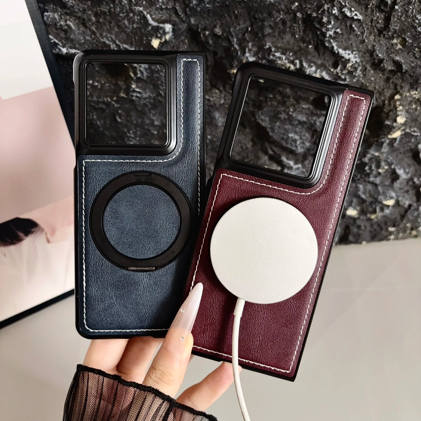 360° Rotating Ring Case For Magsafe Magnetic Wireless Charging Premium PU Leather Cover for MOTOROLA Moto Razr Fold 2026