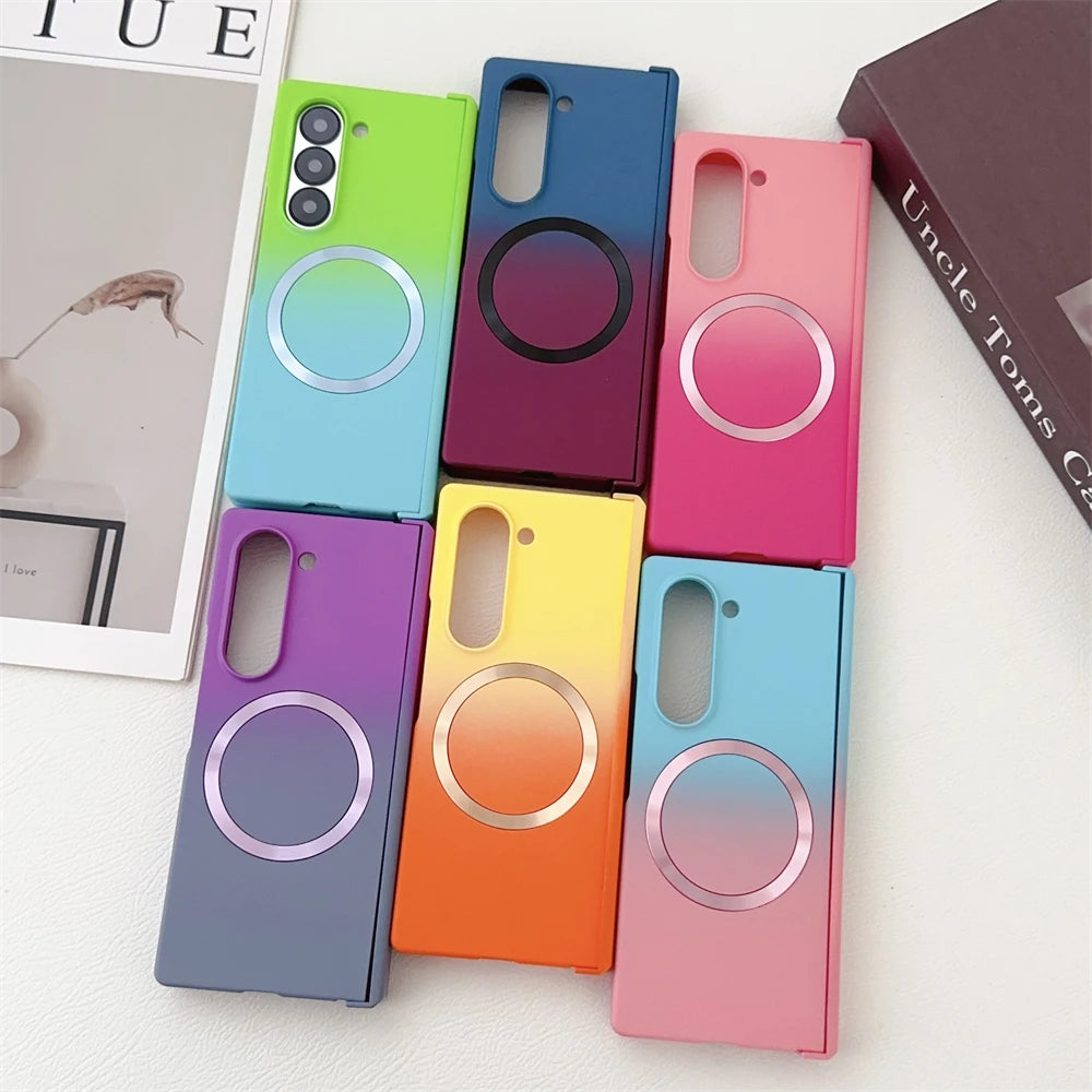 Gradient Dual Color Magnetic Liquid Silicone Phone Case for Samsung Galaxy Z Fold 7 6 5 4 Zfold3 Case For Magsafe Charging Cover