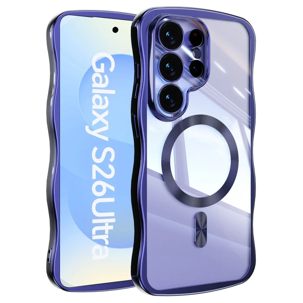 Electroplated Wave Frame Magnetic Case For Samsung Galaxy S26 Edge S25 S24 Ultra Plus Wireless Charge Transparent TPU Soft Shell
