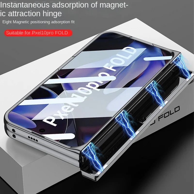 Magnetic Hinge Folding Bracket Plated Frame Transparent Glass Protective Film Case for Google Pixel 10 Pro Fold Protect Cover