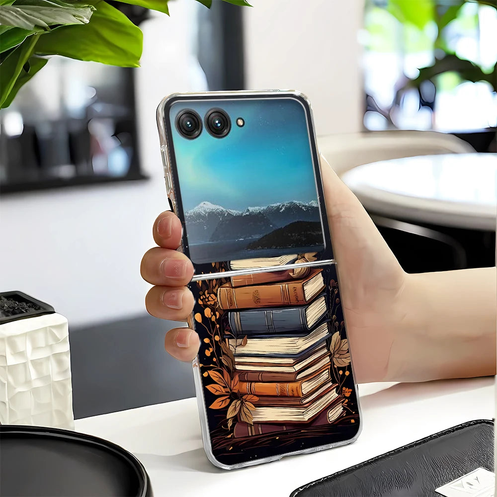 Vintage Magic Bookcase Painted Clear Hard Phone Case For Motorola Razr 60 50 40 Ultra Razr Plus 2025 2024 2023 Bumper Cover