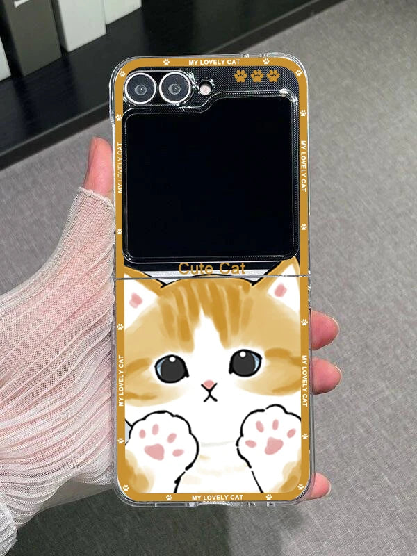 Funny Cartoon Cat Couple Phone Case For Samsung Galaxy Z Flip 6 7 3 4 Clear Hard Folding Cover For Zflip 5 Lovely Animal Fundas