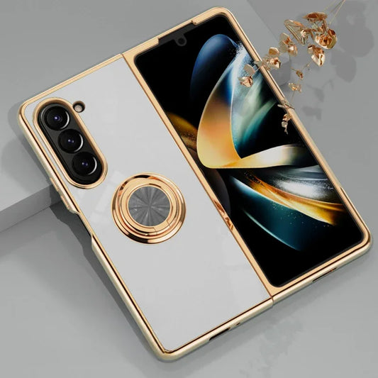 Electroplating Magnetic Ring Holder Phone Case for Samsung Galaxy Z Fold 6 5 4 Fold6 Fold5 Fold4 5G Shockproof Hard Shell Cover