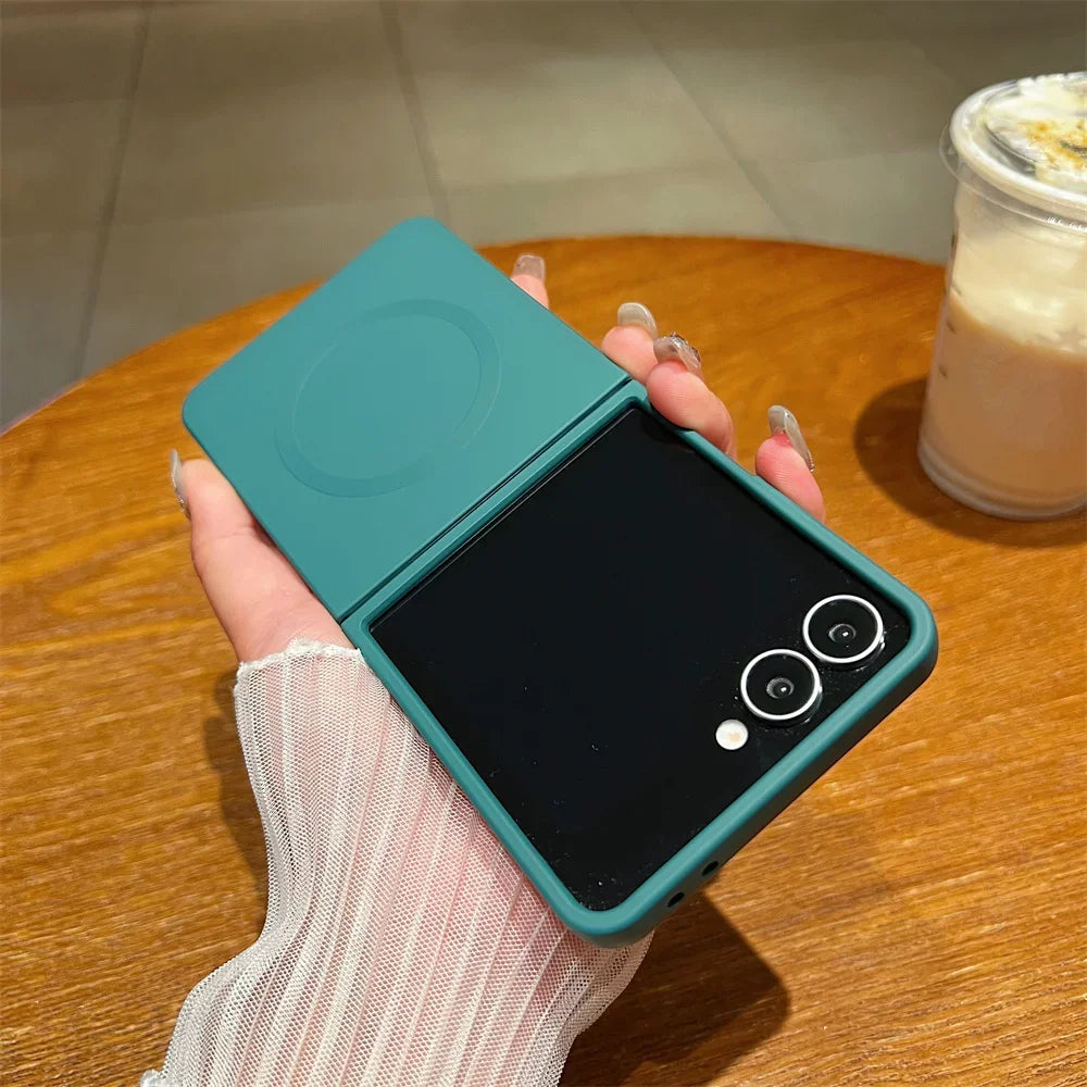 Liquid Silicone Soft Magnetic Phone Case for Samsung Galaxy Z Flip 7 6 5 4 3 5G Wireless Charging Shockproof Protection Cover