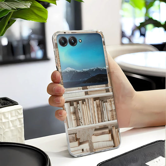 Vintage Magic Bookcase Painted Clear Hard Phone Case For Motorola Razr 60 50 40 Ultra Razr Plus 2025 2024 2023 Bumper Cover