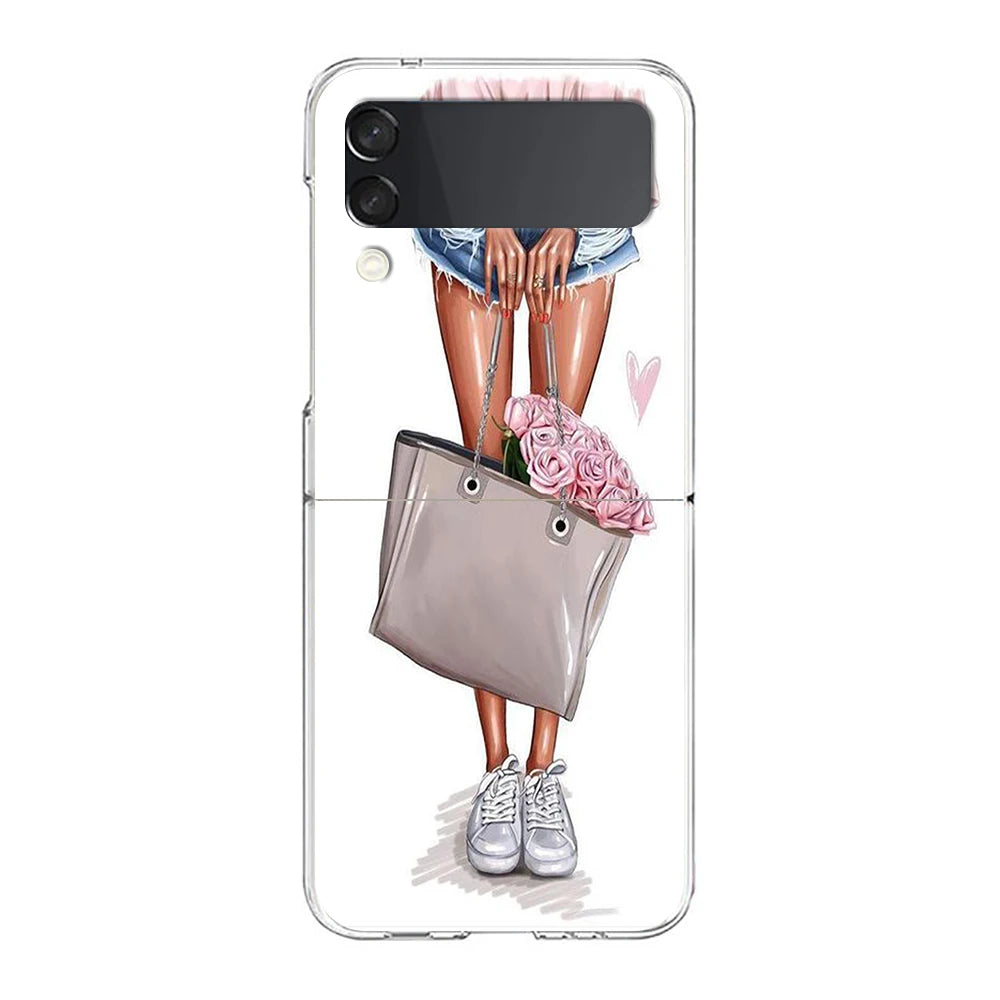 Fashion Girl Pumps Phone Case For Samsung Galaxy Z Flip 7 6 5 4 3 For Samsung Flip7 Flip6 Flip5 Shockproof Hard Folding Cover