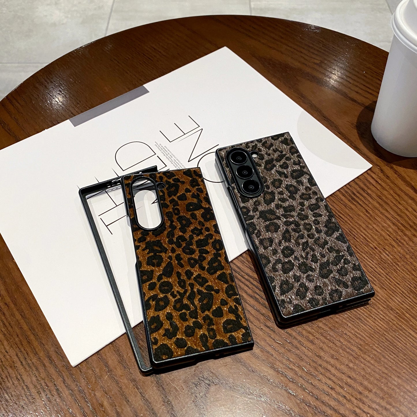Fashion Flush Leopard Leather Plush Textured Back Cover For Samsung Galaxy Z Fold 6 5 4 3 7 5G  Luxury Hard PC Phone Case