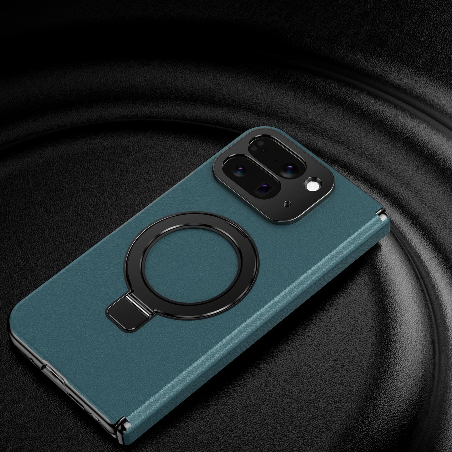 Foldable Magnetic Ring Stand Leather Case For Google Pixel 10 Pro Fold Bracket Cover Magnetic Pivot With Glass Screen Protector