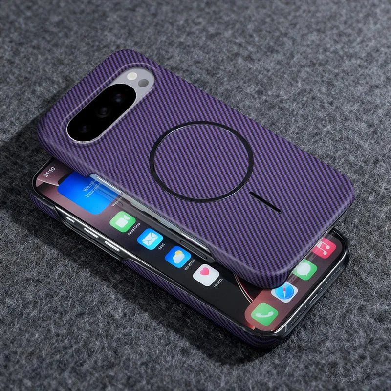 Carbon Fiber Magnetic For Magsafe Case For Google Pixel 10 9 Pro XL 10ProXL 9ProXL 9A Wireless Charger PC Frameless Phone Cover