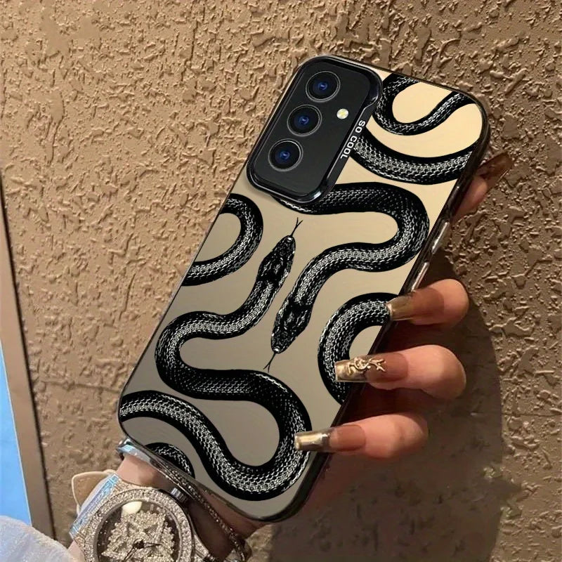 For Samsung Galaxy S25 Ultra Case Samsung S24 S24Ultra S22 S23 FE S 25 Case IMD Black Long Snake Animal Pattern Hard Phone Cover