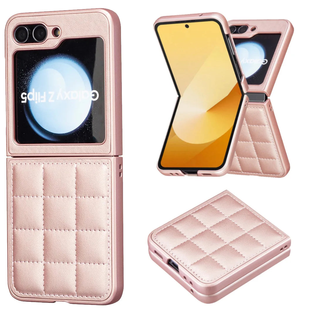 Fashion Cute Square Grid Soft PU Leather Case Cover For Samsung Galaxy Z Flip 7 6 5 4 3 zflip7 5G