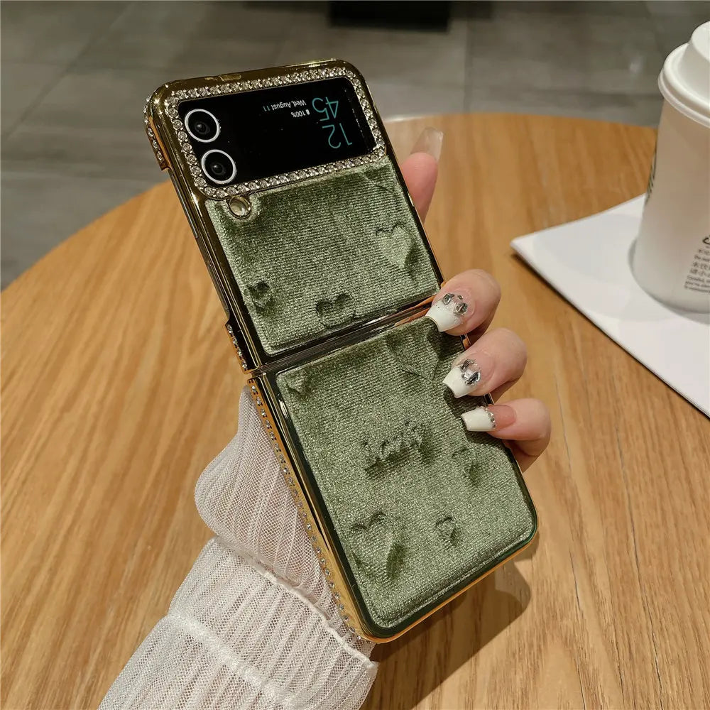 Luxury Bling Diamond Leather Plating Case For Samsung Galaxy Z Flip 6 Flip 5 Flip 3 4 Shockproof Cover Funda