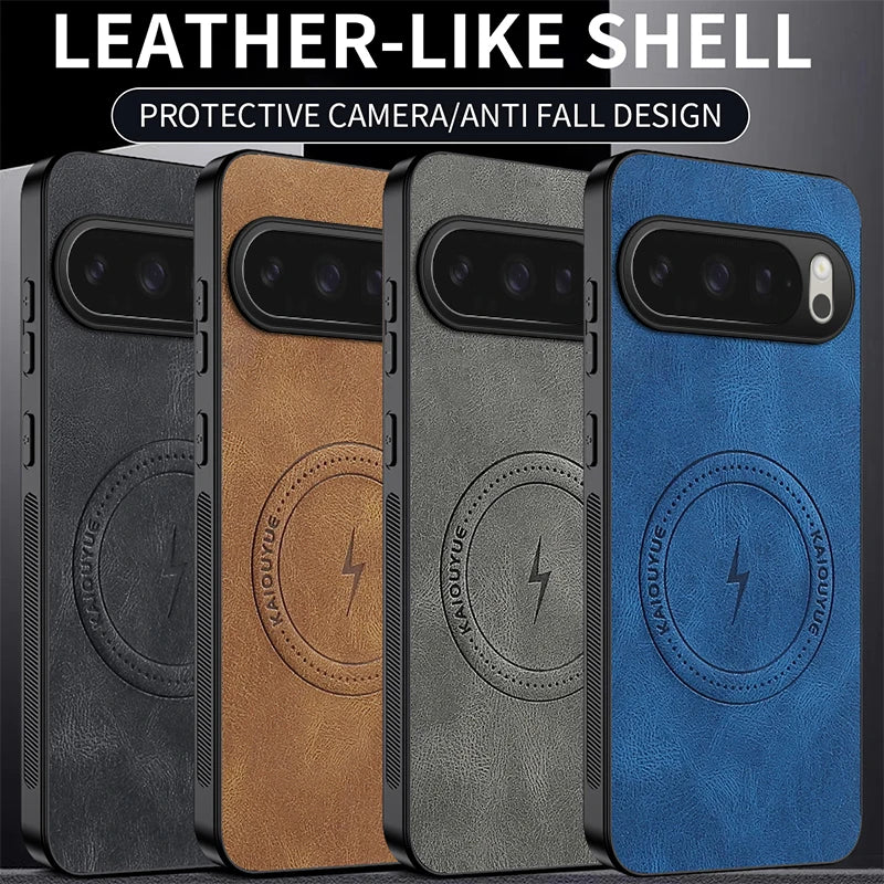 For Google Pixel 10 Pro XL Case Luxury PU Leather Skin Magnetic Magsafe Protective Back Cover For Pixel 10 9 8 7 6 Pro 9A Shell