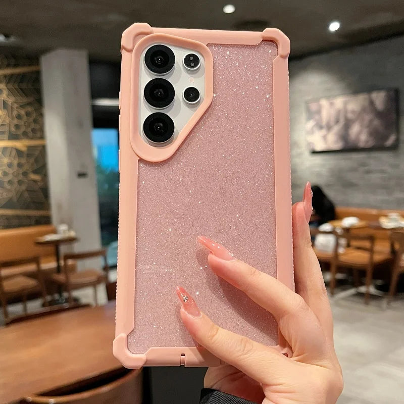 Luxury Space Shell Transparent Glitter Bling Phone Case For Samsung Galaxy S25 S24 Plus Ultra Shockproof Airbag Proteciton Cover