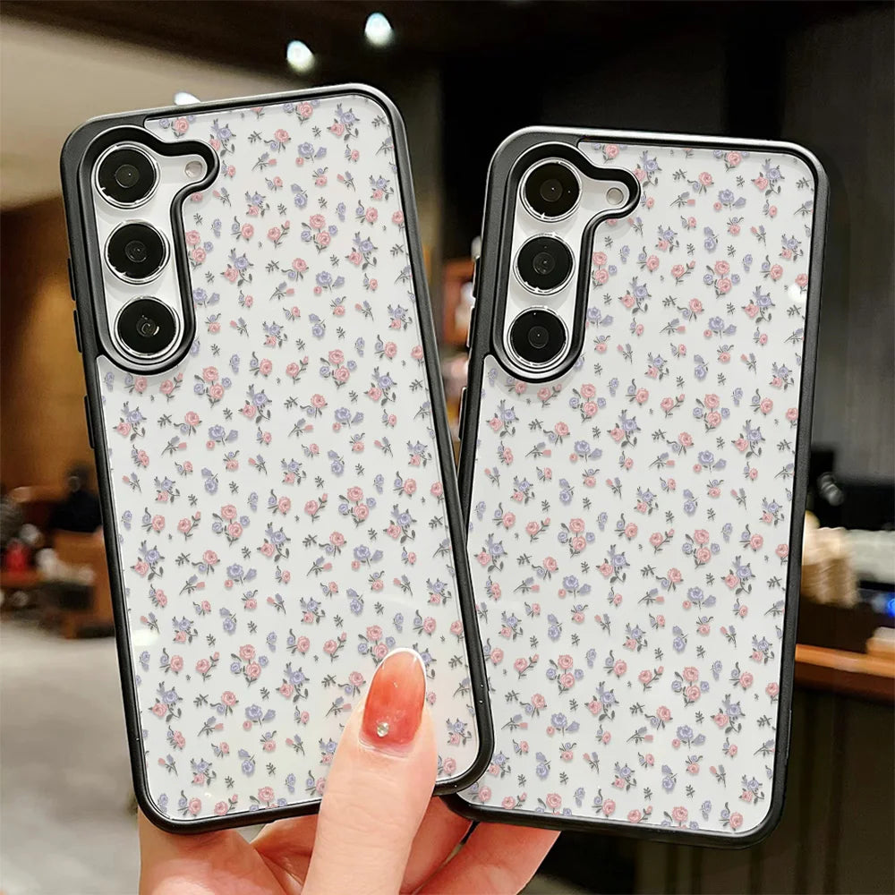 Floral Shockproof Phone Case For Samsung A16 A56 5G A55 A54 A36 A17 A15 A16 A07 S25 S26 Ultra S24 FE S23 Clear Hard Cover Fundas