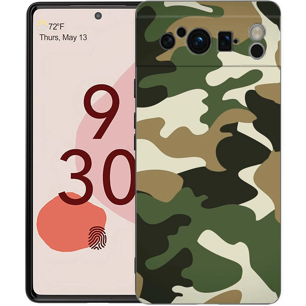 Luxury TPU Phone Case For Google Pixel 9 8 8A 7 7A 6 Pro XL 6A 5G Camouflage Camo Military Army Black Soft Back Cover