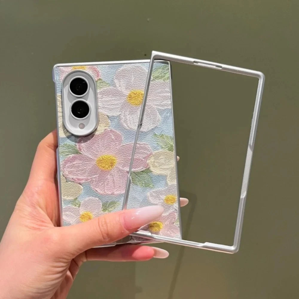 Plating Oil Painting Colorful Flower PU Leather Case for Samsung Galaxy Z Fold 8 Ultra Shockpoof Cover for zfold8 Wide Shell