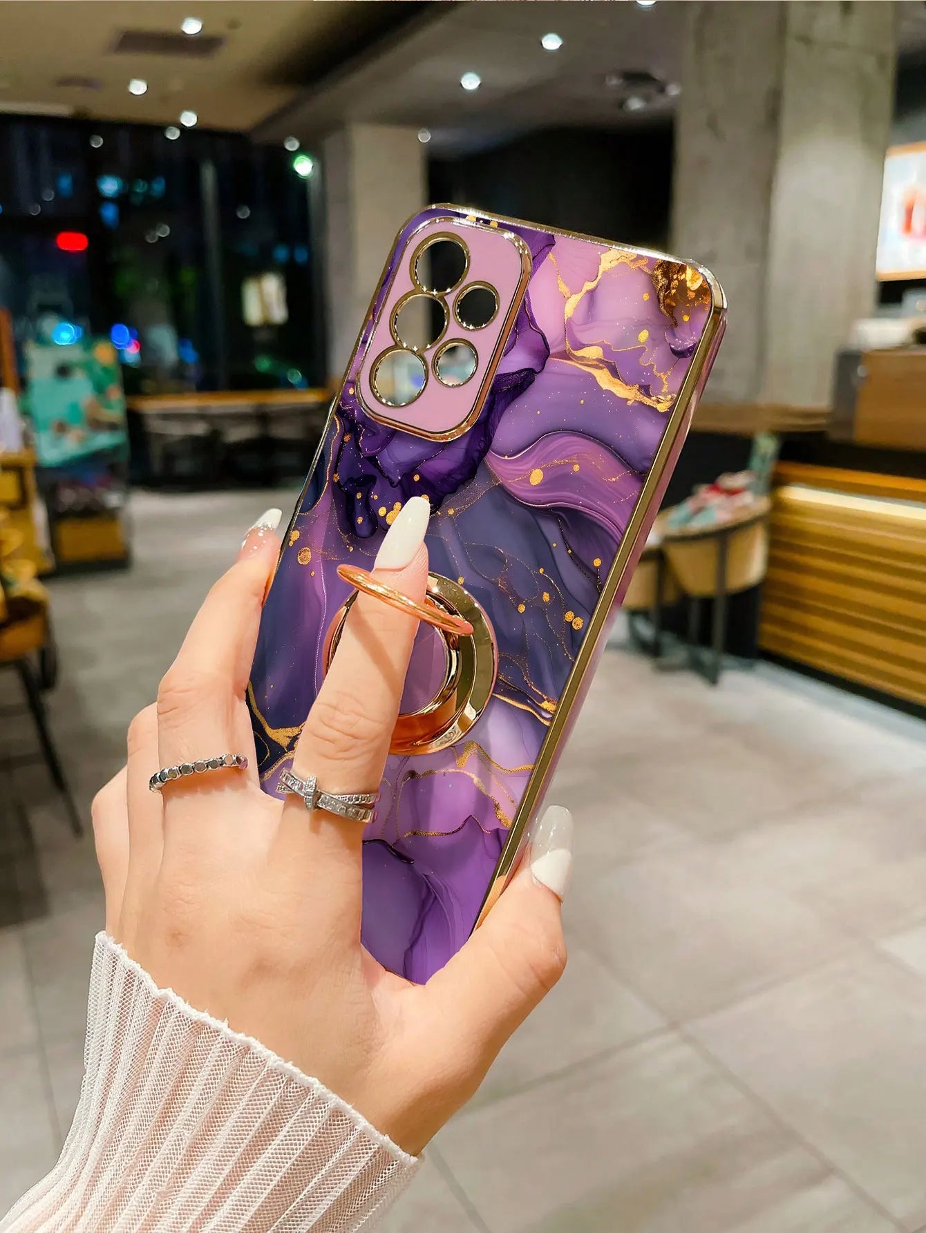 Luxury Plating Marble Pattern 360°Ring Holder Phone Case For Samsung Galaxy S25 Ultra S24 S23 FE S22 S21 S20 S10 Plus Back Cover