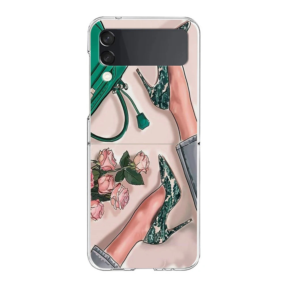 Fashion Girl Pumps Phone Case For Samsung Galaxy Z Flip 7 6 5 4 3 For Samsung Flip7 Flip6 Flip5 Shockproof Hard Folding Cover